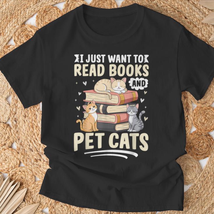 Read Books And Pet Cats Cat Lover Women Girls Kids T-Shirt Gifts for Old Men