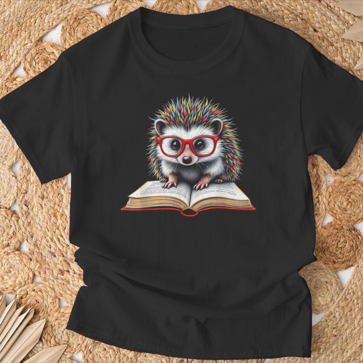 Reading Book Hedgehog T-Shirt Gifts for Old Men