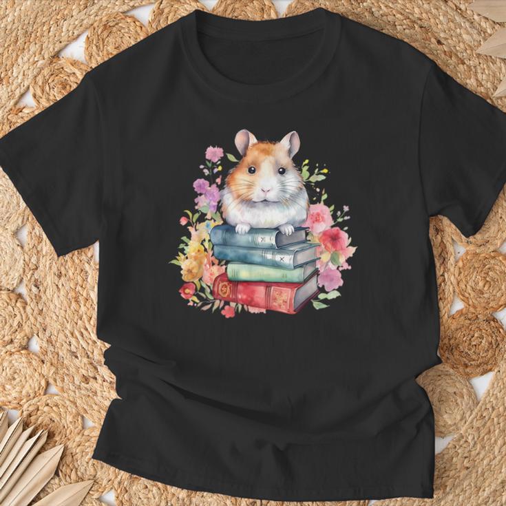 Reading Books Booklover Hamster And Watercolor Books T-Shirt Gifts for Old Men