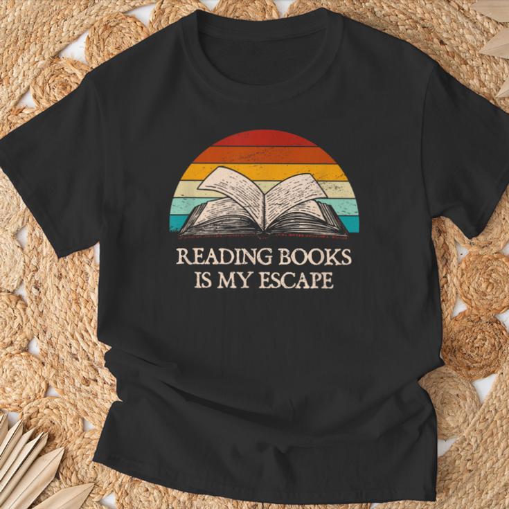 Reading Books Is My Escape Book Lover Humor Bookworm T-Shirt Gifts for Old Men