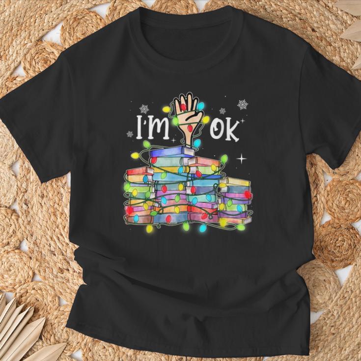 Reading Books I'm Ok National Book Lovers Lights Christmas T-Shirt Gifts for Old Men