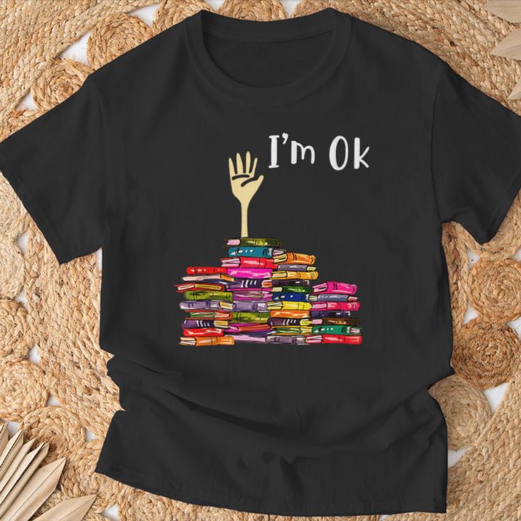 Reading Books Librarian Reader Nerd I'm Ok Teacher School T-Shirt Gifts for Old Men