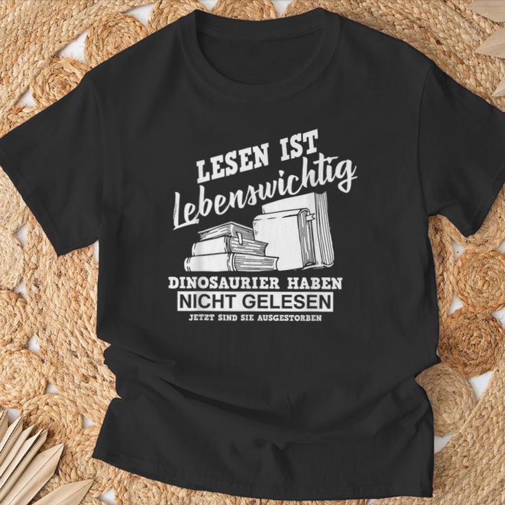 Reading Books Is Life Important Dinosaur Book T-Shirt Gifts for Old Men