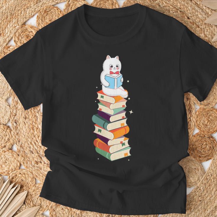 Reading Cute Cat Read Colorful Books Reader Women Men Kids T-Shirt Gifts for Old Men