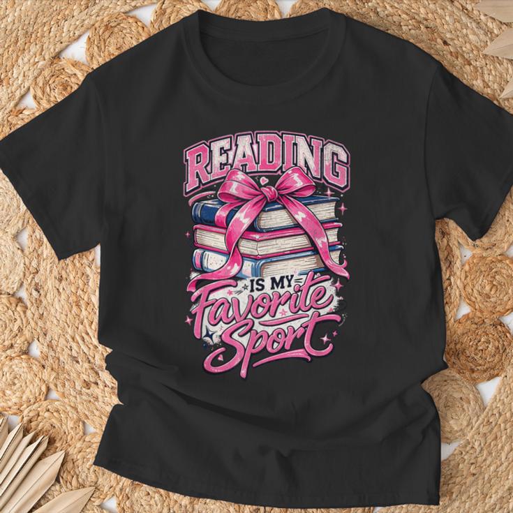 Reading Is My Favorite Sport Pink Bow Coquette Book Lover T-Shirt Gifts for Old Men
