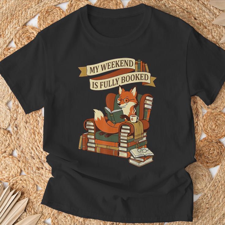 Reading Fox My Weekend Is Fully Booked Book Lover T-Shirt Gifts for Old Men