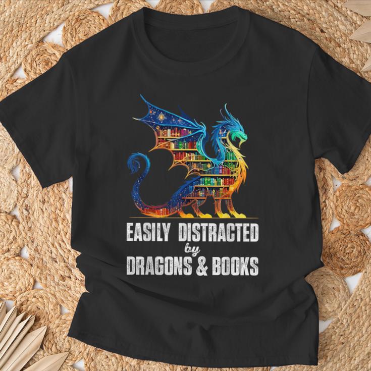 Reading Lover Easily Distracted By Dragons And Books Dragon T-Shirt Gifts for Old Men