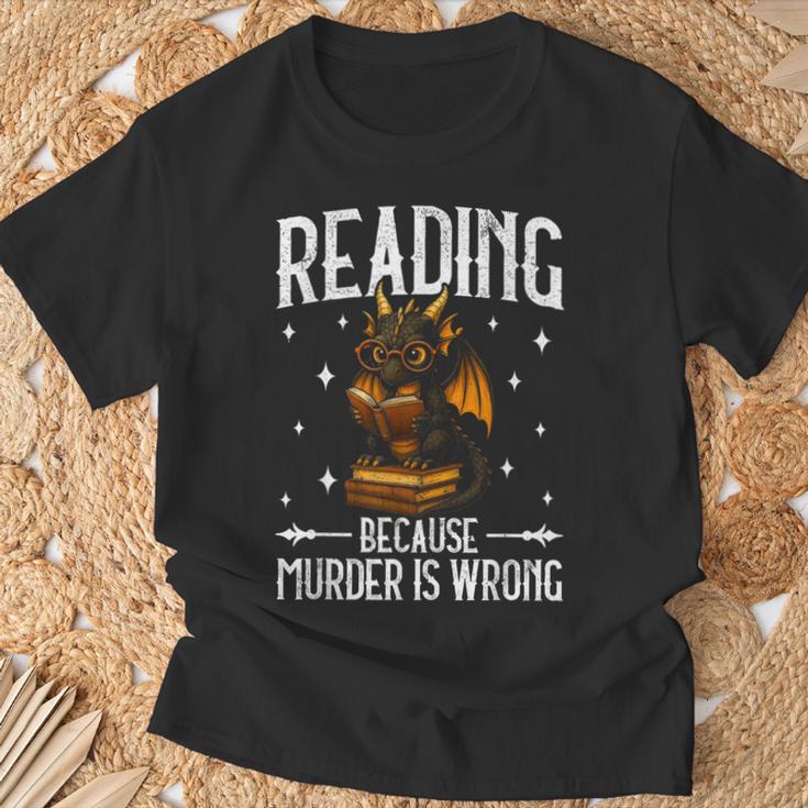 Reading Makes Me Feel Less Murdery Book Dragon T-Shirt Gifts for Old Men