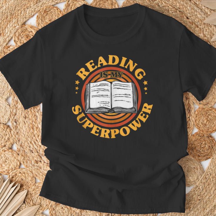 Reading Is My Superpower Book Nerd Bookworm T-Shirt Gifts for Old Men