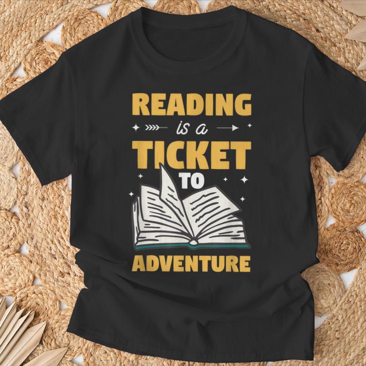 Reading Is A Ticket To Adventure Book Reader Lover Bookworm T-Shirt Gifts for Old Men