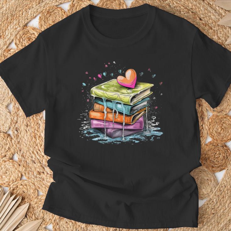 Reading Watercolor Books Love Books Girls T-Shirt Gifts for Old Men