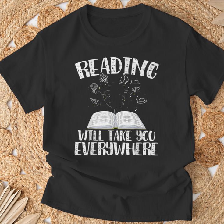 Reading Will Take You Everywhere Book Nerd Readers Sarcastic T-Shirt Gifts for Old Men