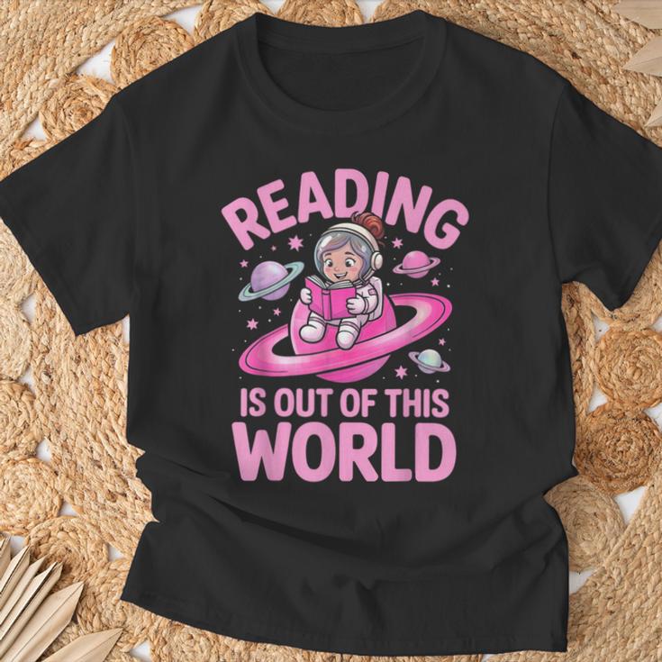 Reading Is Out Of This World Astronaut Reading Book Space T-Shirt Gifts for Old Men