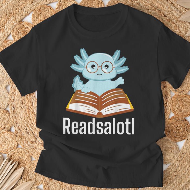 Readsalotl Axolotl Reading Cute Book Lover Bookworm T-Shirt Gifts for Old Men