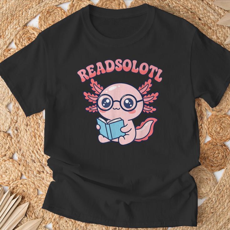 Readsolotl Axolotl Reading Book Bookworm Bookish Girls Kids T-Shirt Gifts for Old Men