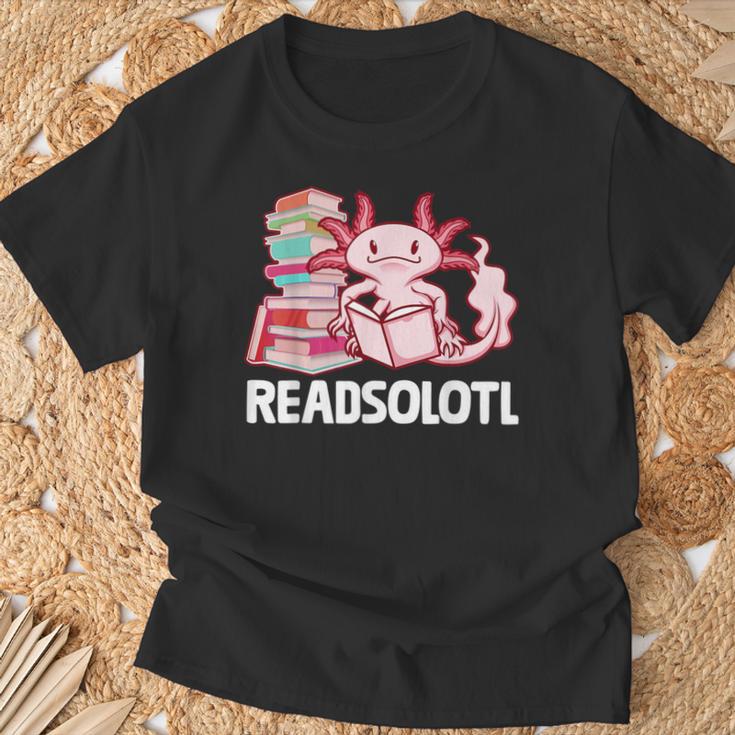 Readsolotl Axolotl Reading Fish Books Lizard T-Shirt Gifts for Old Men