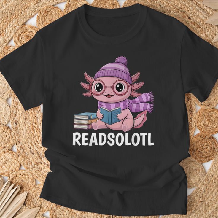 Readsolotl Cute Pink Kawaii Axolotl Reading Book Lover T-Shirt Gifts for Old Men