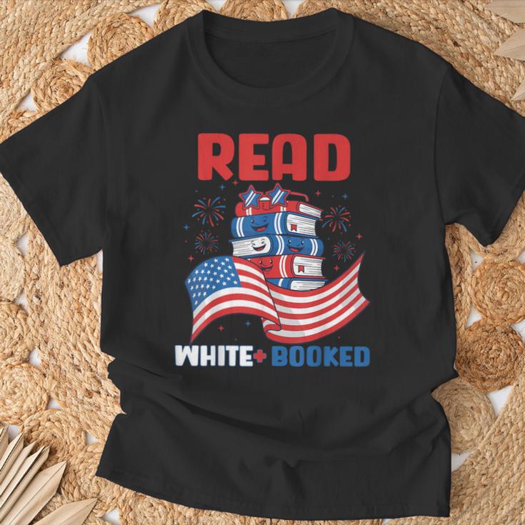 Red And Booked 4th Of July Patriotic Book Lover Art T-Shirt Gifts for Old Men