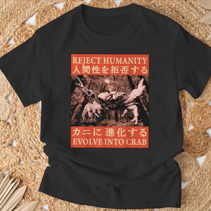 Reject Humanity Evolve To Crab 日本のカニヴィンテージ Tシャツ 高齢者への贈り物