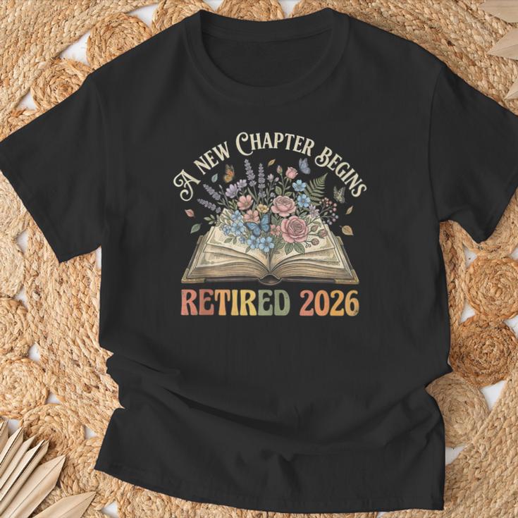 Retired 2026 A New Chapter Begins Floral Book Retirement T-Shirt Gifts for Old Men