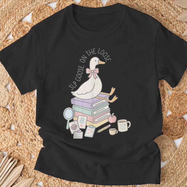 Retro Book SLP Goose On The Loose Speech Language Pathology T-Shirt Gifts for Old Men