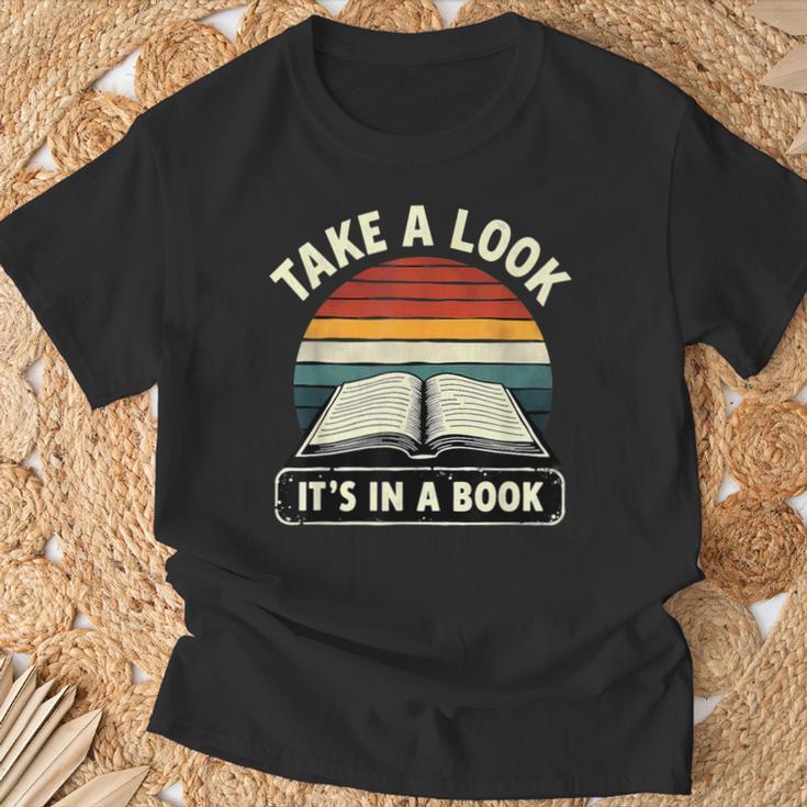 Retro Take A Look It's In A Book Reading T-Shirt Gifts for Old Men