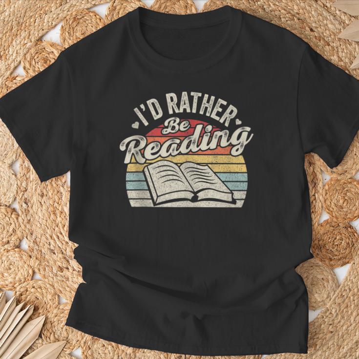 Retro Vintage I'd Rather Be Reading Book Lover Reader T-Shirt Gifts for Old Men