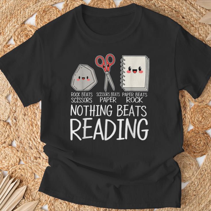 Rock Paper Scissors Nothing Beats Reading Book Lover Humor T-Shirt Gifts for Old Men