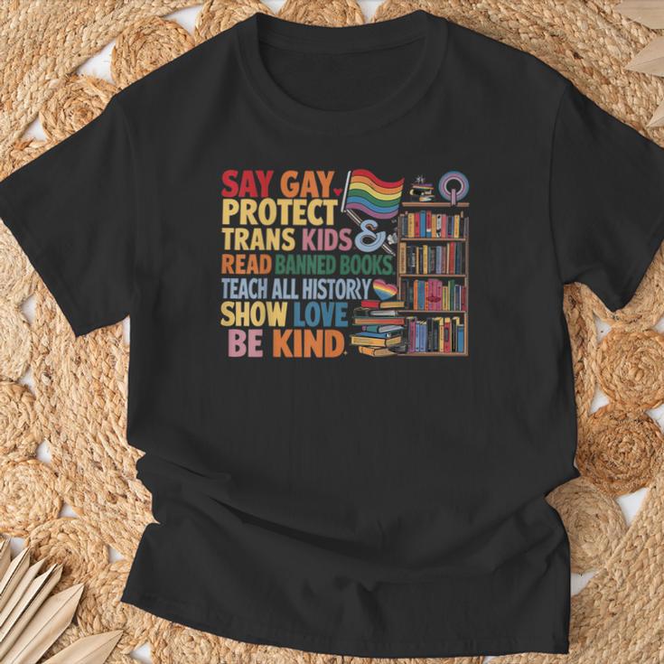 Say Gay Protect Trans Kids Read Banned Books LGBTQ Gay Pride T-Shirt Gifts for Old Men
