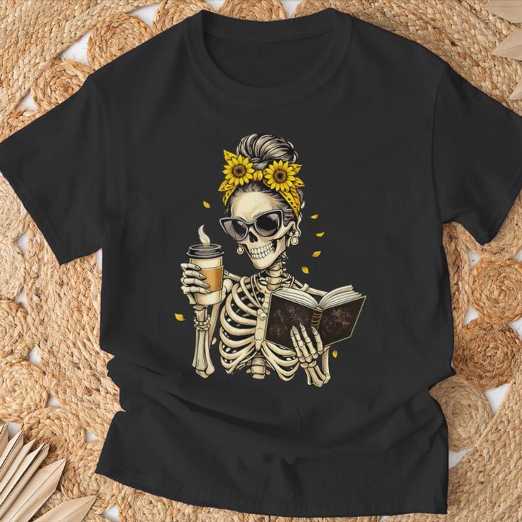 Skeleton Girl Drinking Coffee Bow Sunflower Book Lover T-Shirt Gifts for Old Men Skeleton Girl Drinking Coffee Bow Sunflower Book Lover T-Shirt Gifts for Old Men