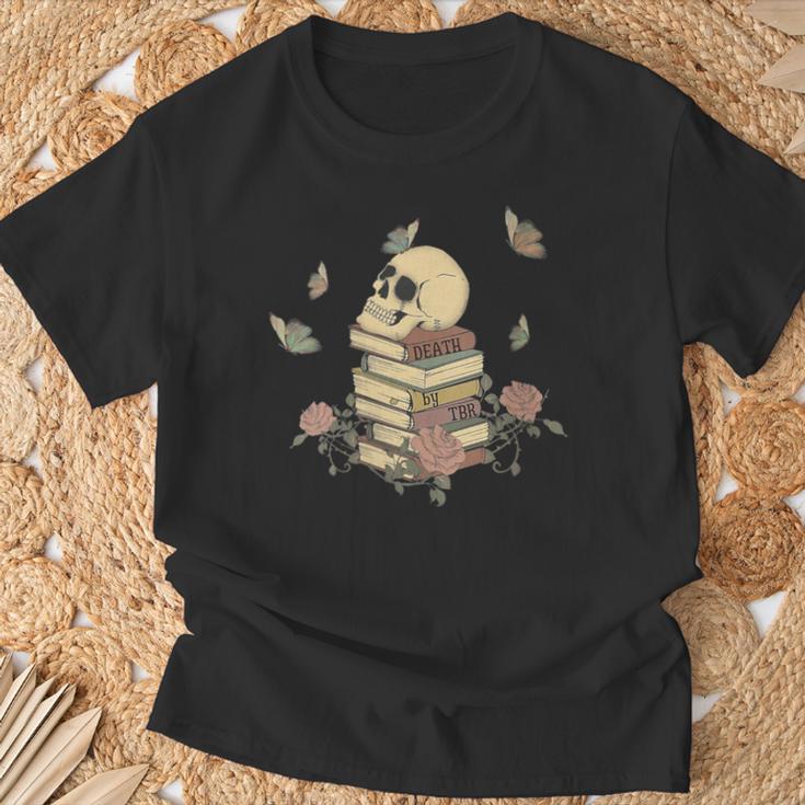 Skull Roses And Butterfly Book Death By TBR Bookish T-Shirt Gifts for Old Men