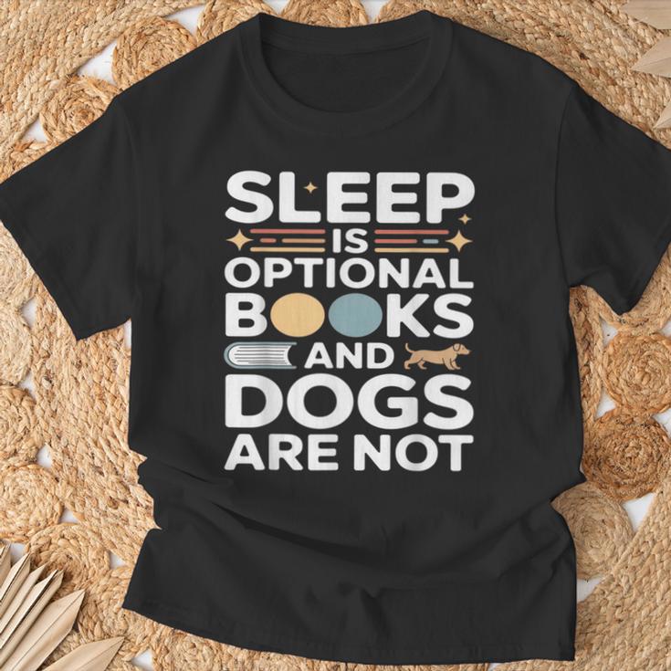 Sleep Is Optional Books And Dogs Are Not Reading T-Shirt Gifts for Old Men