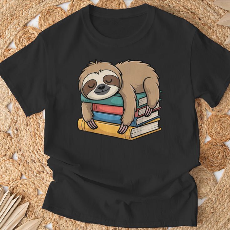 Sloth Sleeping On Books T-Shirt Gifts for Old Men