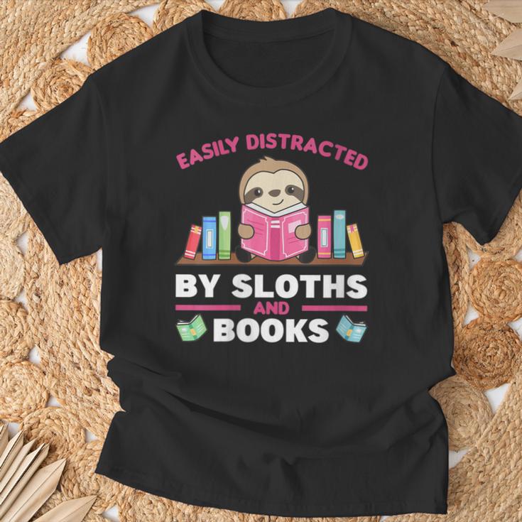 Sloths And Books Saying With Book And Sloth T-Shirt Gifts for Old Men
