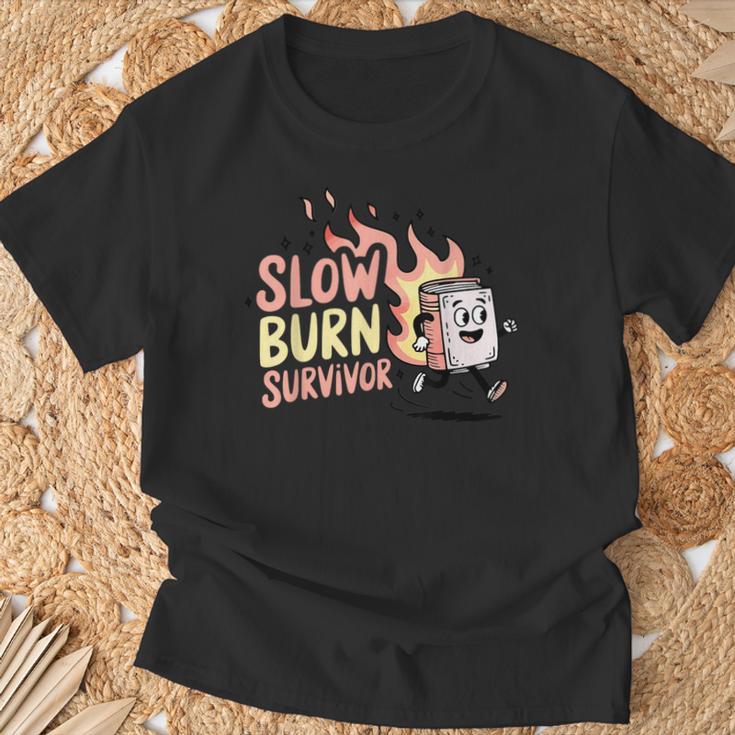 Slow Burns Survivor Book Lover T-Shirt Gifts for Old Men