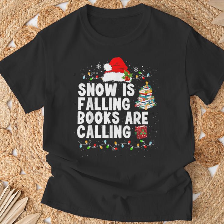 Snow Is Falling Books Are Calling T-Shirt Gifts for Old Men