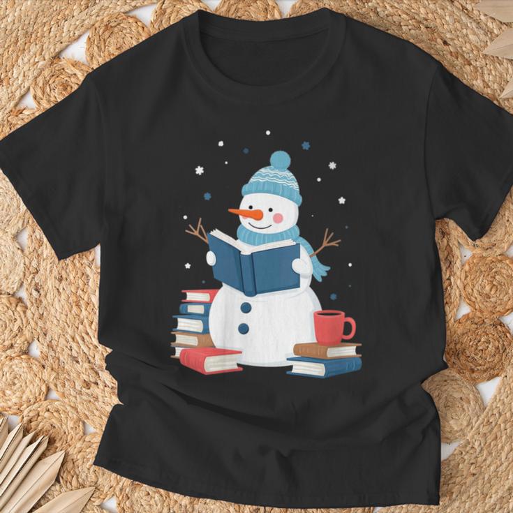 Snowman Reading Book Lover Librarian Reading T-Shirt Gifts for Old Men