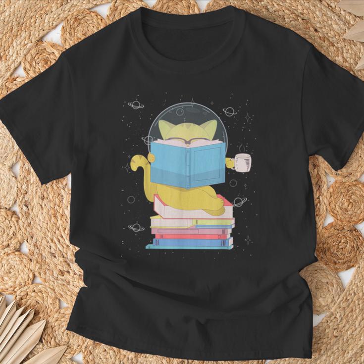 Space Cat Reading Book And Tea Space Cat For Men Women Kids T-Shirt Gifts for Old Men