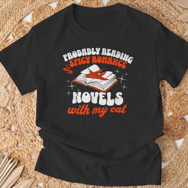 Spicy Books Reading Spicy Romance Novels & Cat Smut Reader T-Shirt Gifts for Old Men Spicy Books Reading Spicy Romance Novels & Cat Smut Reader T-Shirt Gifts for Old Men