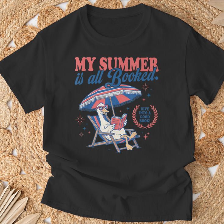 My Summer Is All Booked Silly-Goose Reading Book Bookish T-Shirt Gifts for Old Men