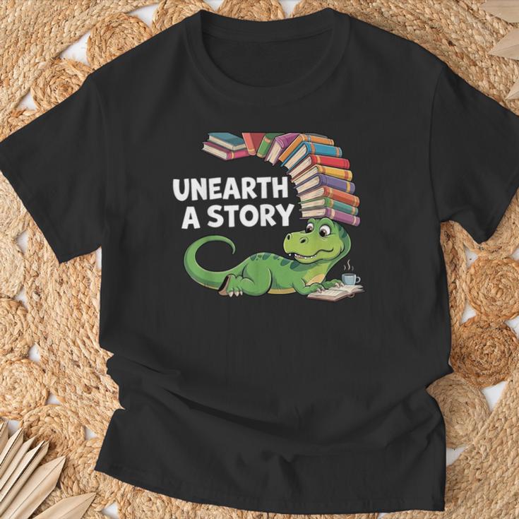 Summer Reading 2026 Unearth a Story Theme Dinosaur Book Nerd T-Shirt Gifts for Old Men Summer Reading 2026 Unearth a Story Theme Dinosaur Book Nerd T-Shirt Gifts for Old Men