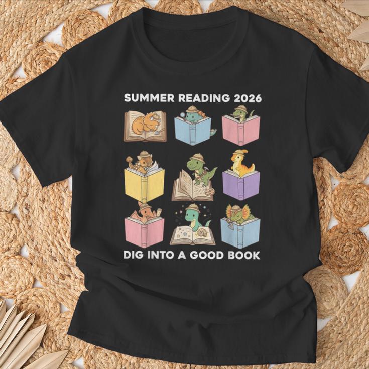 Summer Reading 2026 Unearth A Story Dinosaur Books Readers T-Shirt Gifts for Old Men