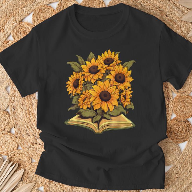 Sunflowers Flowers Book Floral T-Shirt Gifts for Old Men