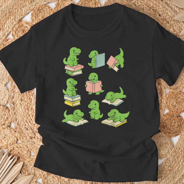 T-Rex Dinosaurs Reading Books Dinosaur Lover T-Shirt Gifts for Old Men