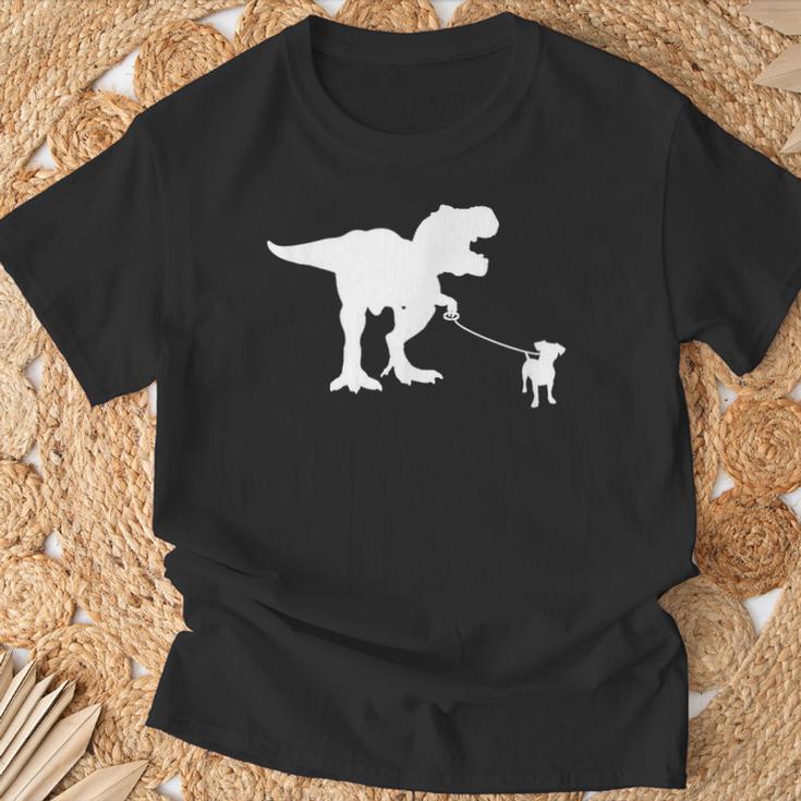 T-Rex Walking Jack Russel Divertente Cane Mamma Papà Dinosauro Trex Maglietta Regalos para ancianos