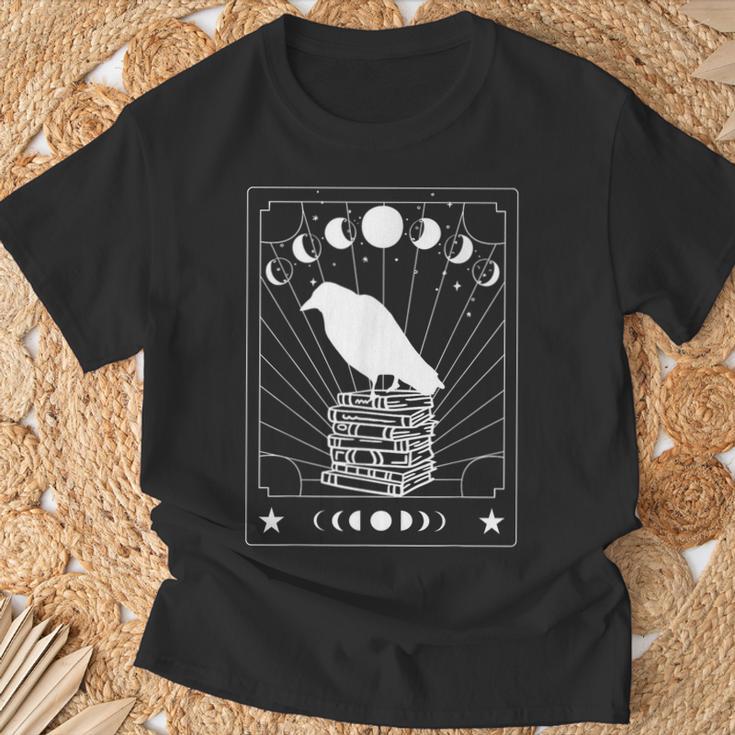 Tarot Card Raven Crow On Books Dark Academia Aesthetic T-Shirt Gifts for Old Men