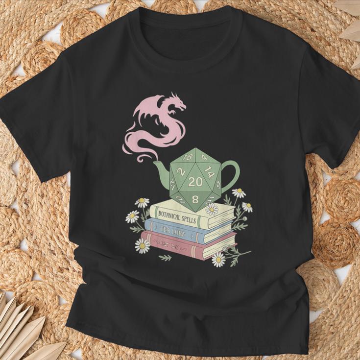 Teapot Dragon Books RPG Cozy Gamer Fantasy Tea Lover T-Shirt Gifts for Old Men