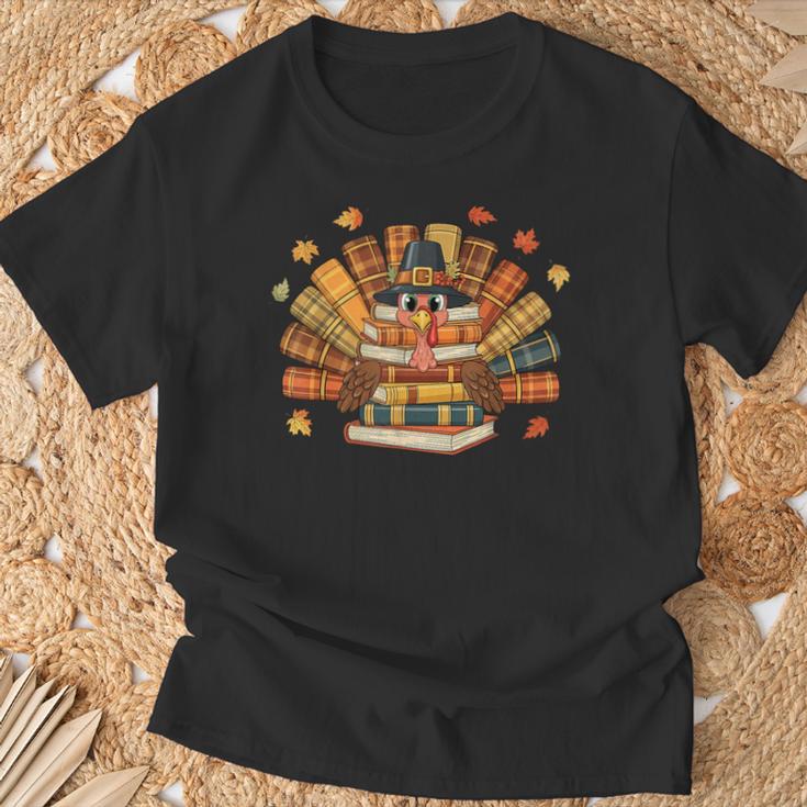 Thanksgiving Turkey Reading Book Fall Season Teacher Costume T-Shirt Gifts for Old Men