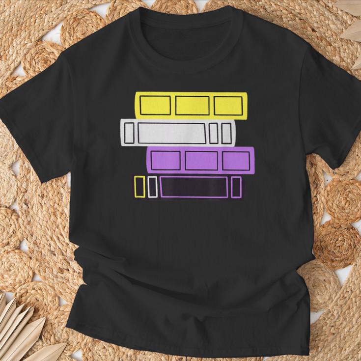 Threadless Grey Sky Chai Nonbinary Pride Book Stack Graphic T-Shirt Gifts for Old Men