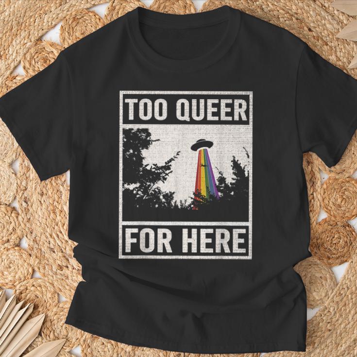 Too Queer For Here シャツ Gay Pride Alien Ufo Tシャツ 高齢者への贈り物